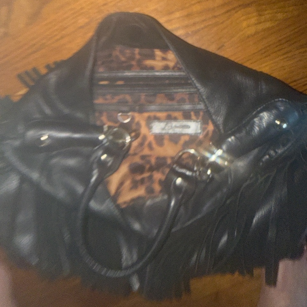 Black Fringe Leather Shoulder Bag - Picture 3 of 5